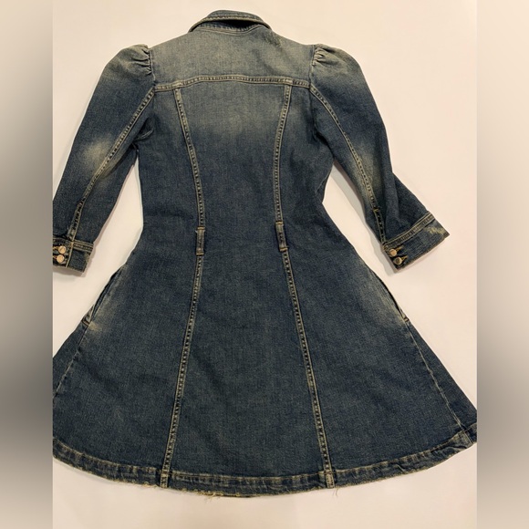 RETROFÉTE RETROFETE Clara Belted Distressed Denim Mini Shirt Dress Small - Picture 12 of 16